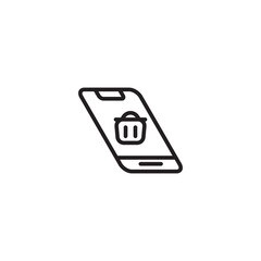Trash can on phone screen. Delete data on mobile. Remove from phone. Mobile data deletion. Phone with trash can.