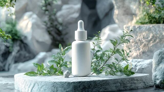 Elegant White Bottle Surrounded by Nature Elements