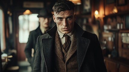 A Young Man in Period Clothing Poses in a Shop