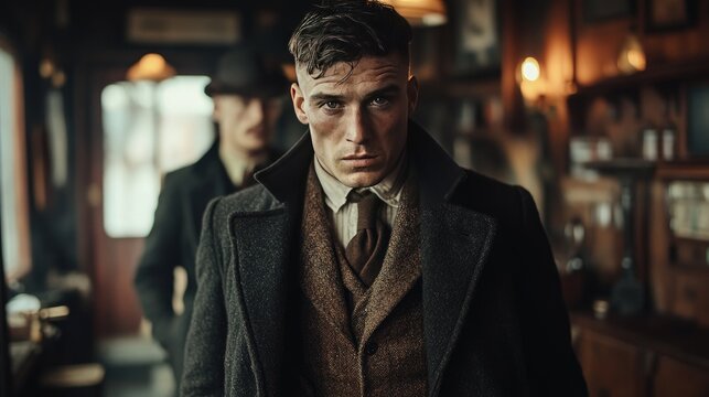 A Young Man in Period Clothing Poses in a Shop - Powered by Adobe