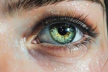 A Close Up Of A Green Eye With Wet Skin