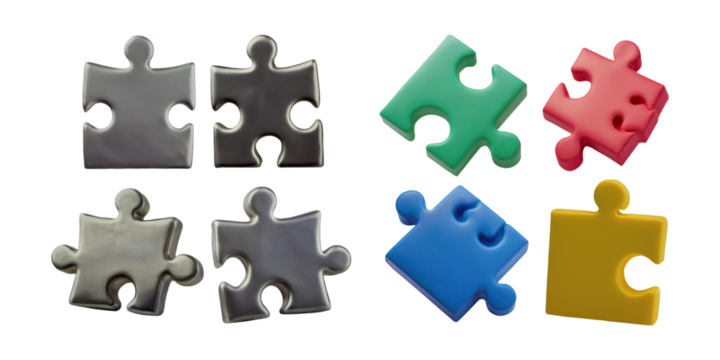 Colorful Puzzle Pieces on Transparent Background, PNG collection, set bundle, isolate on transparent or white background