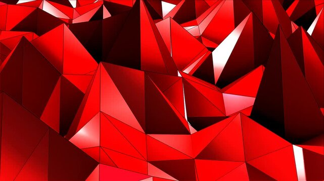 abstract red triangle background. Abstract background with polygonal surface from concrete or plastic and metallic lines and spheres as net. Animation of seamless loop.