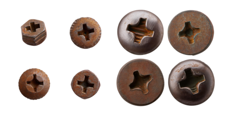 Various Rusty Screws on Transparent Background, PNG collection, set bundle, isolate on transparent or white background