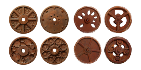 Vintage Mechanical Gears on Transparent Background, PNG collection, set bundle, isolate on transparent or white background