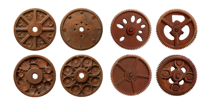 Vintage Mechanical Gears on Transparent Background, PNG collection, set bundle, isolate on transparent or white background - Powered by Adobe