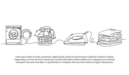 Set of laundry elements. clothes, iron and washing machine. Minimalist style vector illustration on white background.