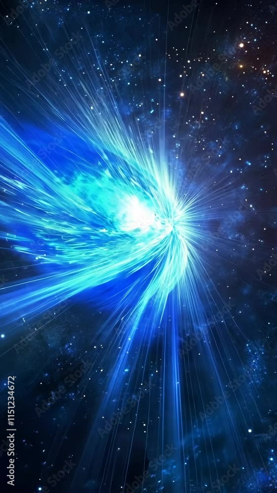 Poster dynamic explosion of light and color in deep space showcasing vibrant blue energy and starlit backgr
