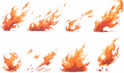 Fire in cartoon style game asset isolated with white background