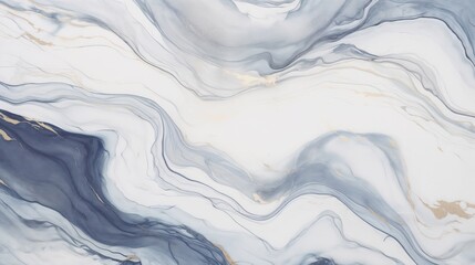 Obraz premium Abstract marble-like pattern with soft transitions in white, gray, and blue, accented by golden lines.Fluidity. Movement. Elegance. website background, luxury, art, modern decor, print materials.