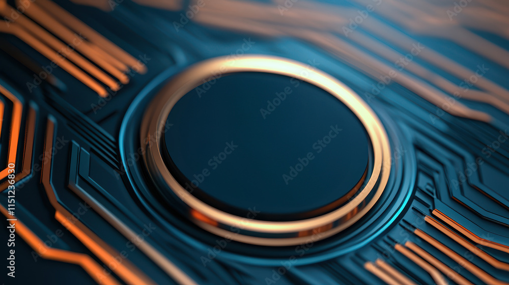 Poster digital verification screen with circuit patterns and circular element for court registration standa