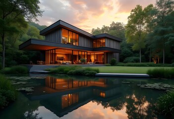 Obraz premium 3d rendering of modern cozy house, illustration 