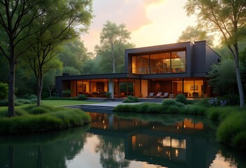 Obraz premium 3d rendering of modern cozy house, illustration 