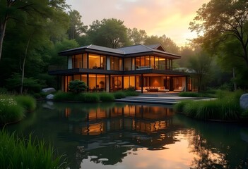 Obraz premium 3d rendering of modern cozy house, illustration 