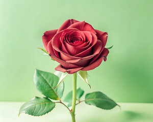 Fototapeta premium red rose on green background