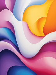 Fluid abstract shapes in bright colors create vibrant and dynamic composition. interplay of yellows, pinks, and blues evokes sense of movement and energy, perfect for modern decor