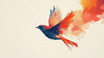 Fototapeta premium Stylized painted bird flying, colorful brushstroke effect.