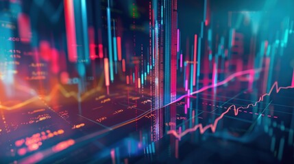 Abstract digital financial data visualization with charts and graphs.