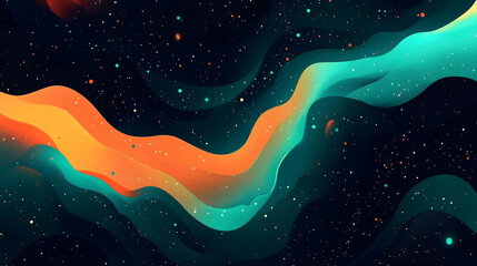 Fototapeta premium An artistic representation of cosmic waves in vibrant colors against a starry backdrop, evoking deep space exploration.