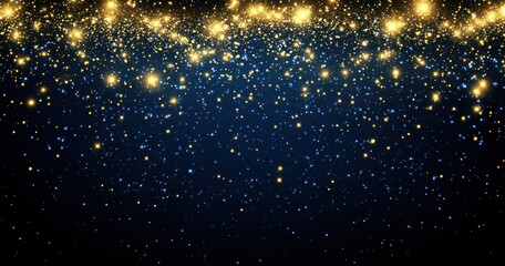 Gold and Blue Glitter Sparkles on Dark Background