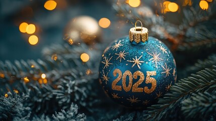 Christmas Decorations Against a Dark Background for a Festive Holiday Look with "2025"