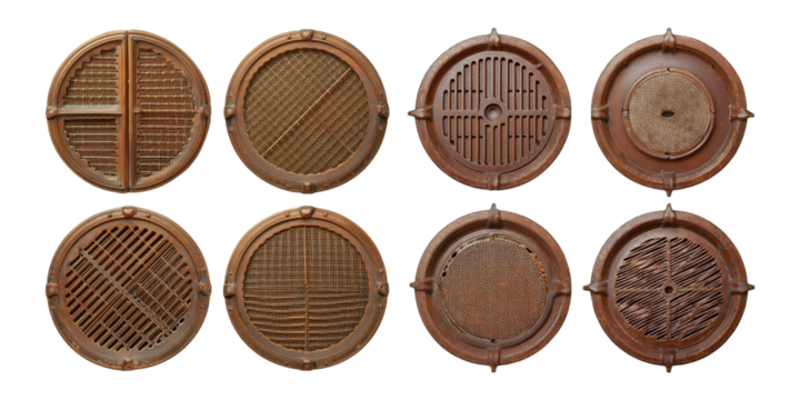 Round Metal Grates Collection on Transparent Background, PNG collection, set bundle, isolate on transparent or white background