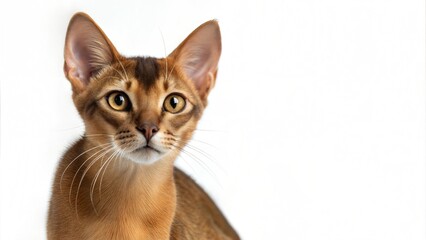 portrait Abyssinian cat white background copy blank space paste