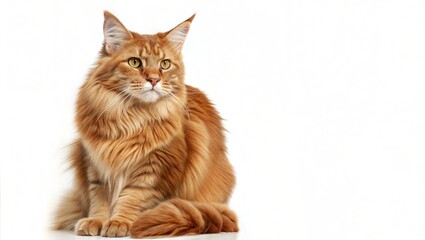 orange ginger Maine Coon portrait cat white background copy blank space paste
