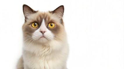 portrait beautiful cute short hair Ragdoll cat white background copy blank space paste