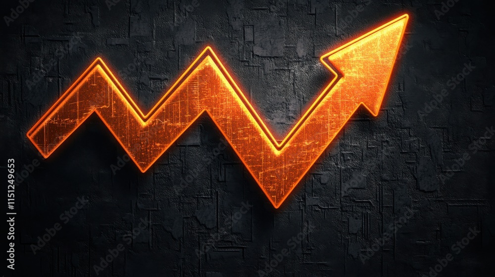 Aufkleber dynamic orange arrow symbolizing growth and progress on a textured dark background.