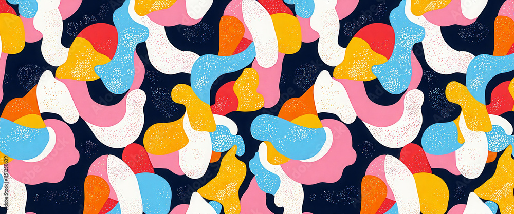 Poster a colorful pattern of shapes and circles. the colors are bright and the shapes are all different siz