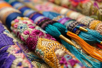 Vibrant tassels with intricate embroidery showcase the beauty of traditional textile art