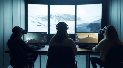 a group testing virtual reality gaming experiences in a sleek setup.