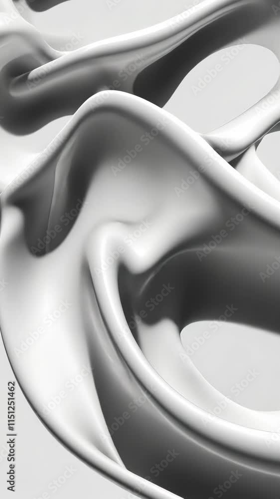 Poster curved abstract sculpture creates a captivating interplay of shadows and light in a minimalist setti