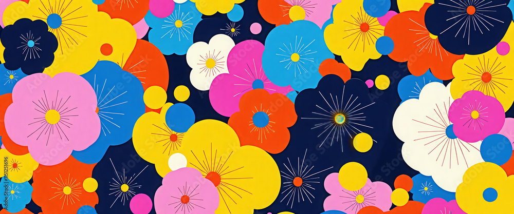 Poster a colorful flower pattern with many different colors and shapes. the flowers are arranged in a way t