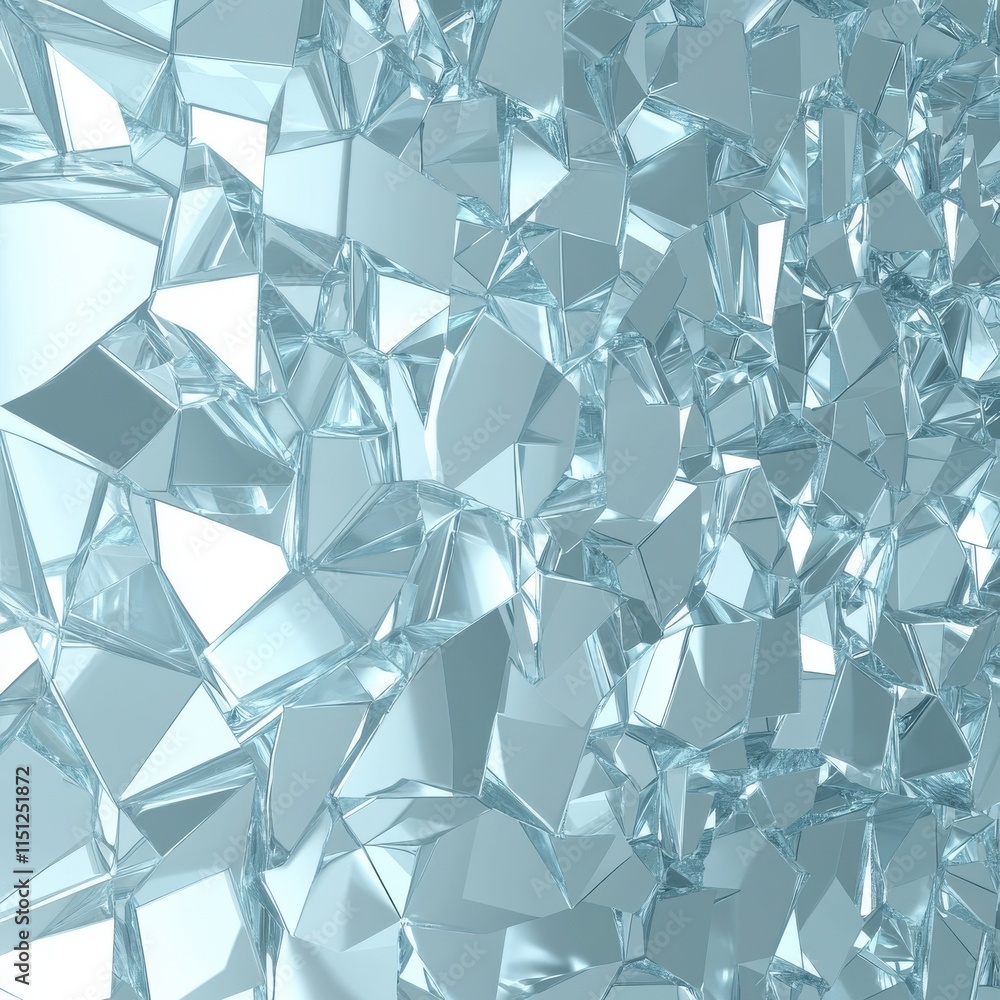Poster close-up of shattered glass reflecting light, creating a dynamic and intricate pattern in shades of 