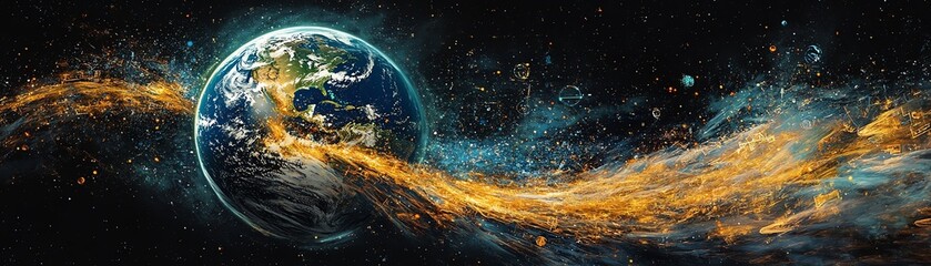 Obraz premium Planet Earth encircled by streams of data