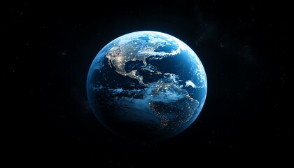 Fototapeta premium Planet Earth illuminated against a background of world data, digital information, and statistics, with ample copy space for text or branding