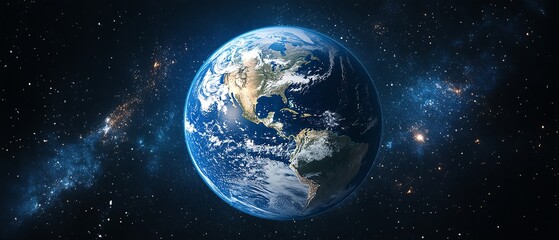 Obraz premium Planet Earth with global data and information streams, creating a techinspired backdrop with significant copy space for text or graphics