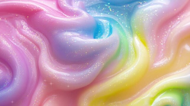 Abstract rainbow slime with glitter video footage kid toys.