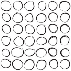 Black circle pen draw. Highlight hand drawn circles isolated on white background. Hand drawn black circle for marker pen, pencil, logo and text check.
