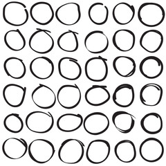 Black circle pen draw. Highlight hand drawn circles isolated on white background. Hand drawn black circle for marker pen, pencil, logo and text check.