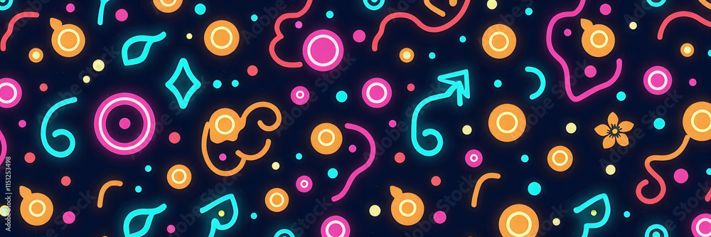 Poster a colorful, abstract pattern of dots and lines. the colors are bright and vibrant, creating a fun an