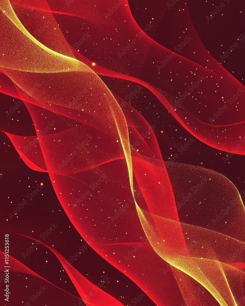 Poster elegant abstract waves in red and gold create a mesmerizing background full of depth and texture.