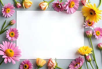 Obraz premium blank invitation or greeting card, painting a paper card with a delicate, beautiful texture, hand-painted background mix of watercolor and tempera paints, decoration natural yellow freesias 