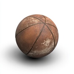 Vintage worn leather basketball isolated on white background.