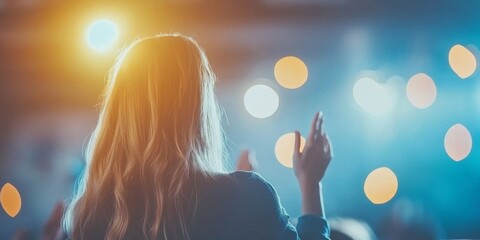 Woman at Conference Raising Hand Q A Session Audience Participation Event Seminar