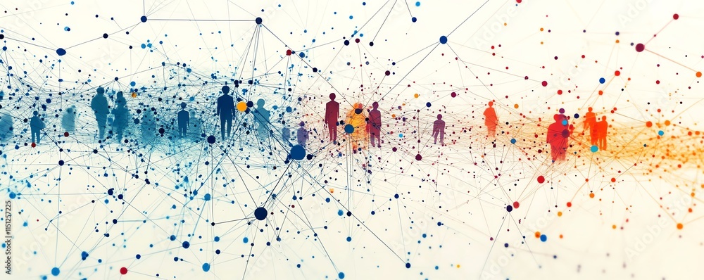 Poster a visually striking network of interconnected people and machines, highlighting the complexity of mo