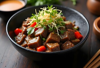 Fototapeta premium Spicy Stir-Fried Chilli Beef 