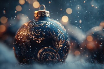 Dark Blue Christmas Ornament with Gold Detail